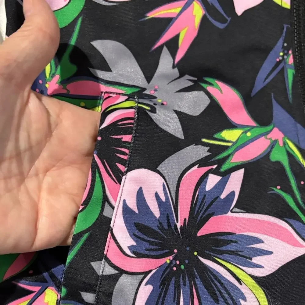 Adidas Kids Floral track Jacket 10/12- Black, Pink, and Green euc like new